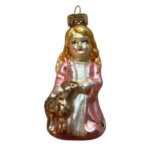 UT Unique Treasures Hand Blown Glass Christmas Ornament Pink Angel Lamb READ